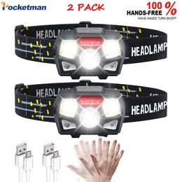 Headlamps Super Bright LED Headlamp Motion Sensor Hard Hat Head Lamp Powerful Headlight USB Rechargeable Waterproof