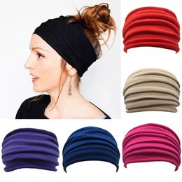 Solid Colour Wide Headband Vintage Pleated Elastic Turban Headwrap For Women Girls Cotton Bandana Head Band Hair Accessories