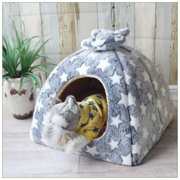 Plush Dog Bed Cat House for Small Medium Pet Soft Nest Kennel Kitten Bed Cave Velvet Sleeping Bag Mat Pets Winter Warm Cozy Bed 201124
