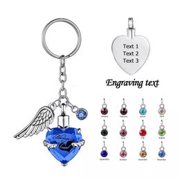 Customise Engraving Heart Key Rings Birthstone with Wings Pendant Memorial Jewellery Keychain Cremation Urn for Ashes - Always in my heart