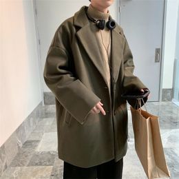 YASUGUOJI Fashion Loose Single Breasted Woollen Coat Men Thicken Korean Overcoat Men Winter Coat for Men Abrigo Hombre Invierno T200117