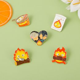 Calcifer Enamel Pin Custom Fire Elf Japanese Anime Brooches Anime Brooch Lapel Badge Cartoon Jewelry Gift for Kids Friends 5 colors