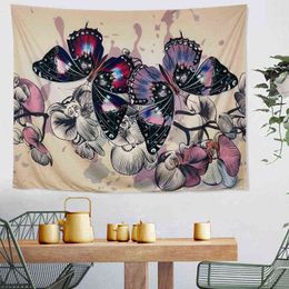 Retro Wall Rugs Aesthetic Butterfly Flowers Picture Art Trippy Carpet Wall Hanging Boho Decor Bedroom Sofa Blanket Mattress J220804