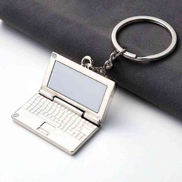 Creative Metal Simulation Notebook Computer Key Chain Car Bag Hanging Accessories Keychain Otaku Electronic Equipment Keyring AA220318