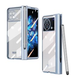 Electroplated Cases For VIVO X Fold Plus Case Tempered Glass Pen Slot Transparent Hinge Clear Protective Cover screen protector