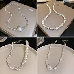 Women's Silver Irregular Stitching Pearl Necklace Minority Fashion Necklace Clavicle Chain Accessories Summer
