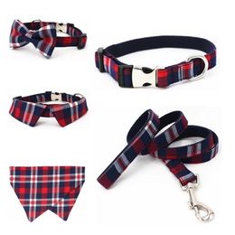 plaid Dog collar pet cat dog shirt collar with bow tie&checked dog bandana scarfby handmade T200517