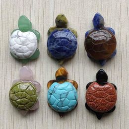 Pendant Necklaces Fashion Natural Stone Carved 2 Colours Tortoise Charms Pendants For Jewellery Making Wholesale 2pcs/lot
