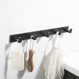 Matte Black Space Aluminum Bathroom Hanger Hook Wall Mount Coat Hook Bathroom Robe Hooks Row Hook Bathroom Hardware T200717