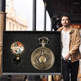 Pocket Watches Bronze Vintage Watch U.S. Veterans Memorial Collection Gifts Set For Men Pedent Necklace Fob Chain ClockPocket