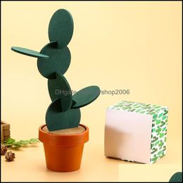 Mats Pads Table Decoration Accessories Kitchen Dining Bar Home Garden Cute Creative Coaster Mat Cactus Potted Plants Shape Cu Dhes8