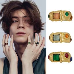 Niche Mondo Retro Gemstone Inlaid Ring Light Luxury High Court Style Gold Index Finger Ins Fashion All-Match Jewellery Gift2024