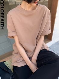 Colorfaith Spring Summer Women 6 Colours T-shirt Casual Long Sleeve Loose Bottoming Solid Female Basic Thick Tops T6789 220411