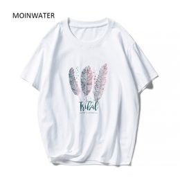 MOINWATER Women Casual Summer T shirts Fashion Lady 100% Cotton White Tees Short Sleeve Black T shirt Tops for Woman 210317