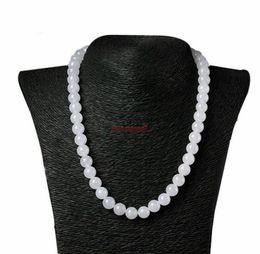 Certification Genuine Natural white HeTian jade 10mm AAA bead necklace 18" AAA