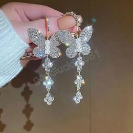 Diamond Butterfly Tassel High-end Atmospheric Earrings For Women Korean Fashion Dangle Earring Daily Birthday Party Jewellery Gifts