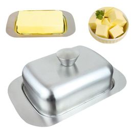 Dishes & Plates Stainless Steel Butter Dish Fresh-keeping Safe Insulation Plate Box Container Sealing Storage Cheese Keeperfor Restaurant