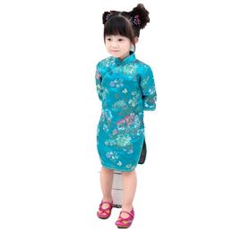 Ethnic Clothing Summer Three Quarter Kid Qipao Girls Dress Cheongsams Flower Traditional Chinese Style ClothingEthnic