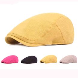 HT3029 Spring Summer Men Women Berets Retro Solid Plain Ivy Newsboy Flat Cap Retro Artist Painter Beret Hat Adjustable Beret cap J220722