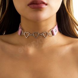 Gothic Black/Pink PU Leather Short Choker Necklace for Women 2022 Heart Necklaces Fashion Jewellery for Neck Collar Girls Gift