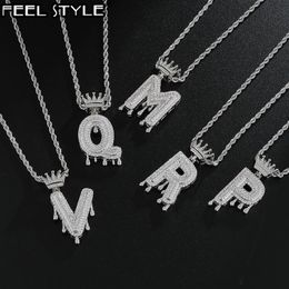 Pendant Necklaces Hip Hop Iced Out Bling Cubic A-Z Drip Crown Zircon Letters & Chain For Men JewelryPendant