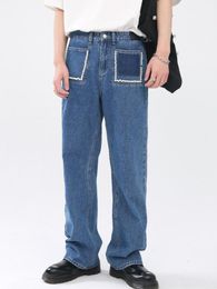 -Herren Jeans Herren Kleidung 2022 Frühling Herbst Koreanische Perle Streetwear Fashion Straight Blue Casual Middle Taille Jeanshosen