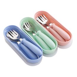 Portable Kids Dinnerware Set Stainless Steel Spoon Fork Tableware Outdoor Picnic Cutlery With Storage Box