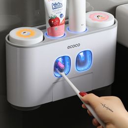 Bathroom Automatic Toothpaste Dispenser squeezer Accessories Wall PasteMounted Toothbrush Cup Storage Holder Y200407