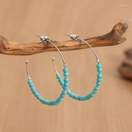 Hoop & Huggie Boho C-shaped Turquoise Earrings Silver-Tone Fashion For Women GirlsHoop Kirs22