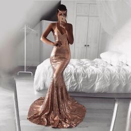 Party Dresses Sexy Prom Formal Evening Birthday Dress Fashion In Sparkle & Shine Rose Pink V-Neck Mermaid/Trumpet Sequins