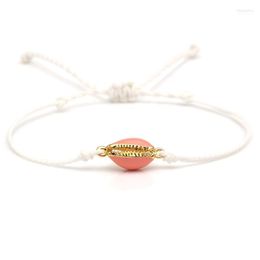 Charm Bracelets Copper Cowrie Seashell Bracelet Women Men Grey White Black Pink Waxed String High Quality Brass Shells Jewellery Gift1 Inte22