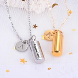 Pendant Necklaces Engraved Stainless Steel Cremation Urn Ashes Cylinder Vial Necklace Letter Initial Charm Memorial JewelryPendant Sidn22