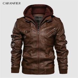 CARANFIER Mens PU Hooded Jackets Coats Motorcycle Biker Faux Leather Jacket Men Classic Winter Jackets Clothes European Size 220816