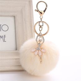 Delysia King Cute Crystal Dance Ballet Girl Key Chain Originality Angel Imitation Rabbit Hair Ball Ladies Bag Jewelry 220516