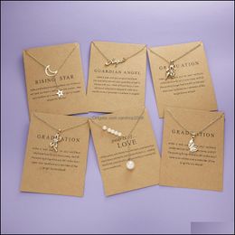 Pendant Necklaces Pendants Jewellery Lotus Butterfly Pearl Letter Necklace Wish Card Women Clavicle Chain Wedding Lover Female Accessory Dro