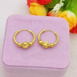 Hoop & Huggie Fashion Pure Gold Color Small Earrings For Women 24k Filled 16mm Circle With Ball JewelryHoop HuggieHoop Kirs22