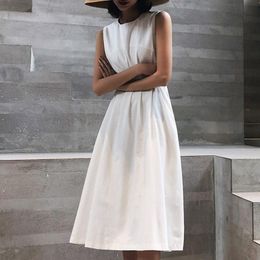Summer Designer Sleeveless Tank Dress Slim Waist Classic Black White Mid Calf Long Beach Dresses Vintage Casual Holiday E0 3D