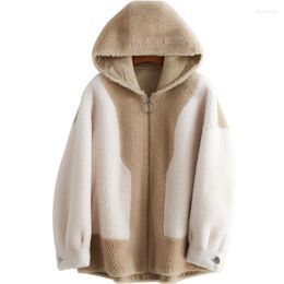 Women's Wool & Blends 2022 Lamb Fur Yiti Overcoat Girls Long Fund Even Hat Sheep Shearing Loose Coat Bery22