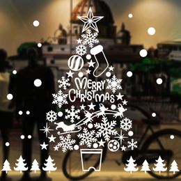 Merry Christmas Window Sticker Happy Year Wall Stickers Transparent Santa Claus Decoration for shop Home Y201020