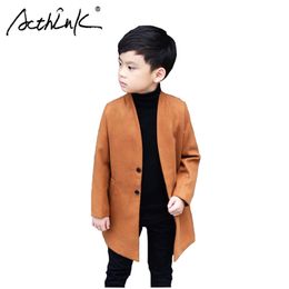 ActhInK Boys Winter Long Trench Woollen Coat Brand Kids Winter Thick Blends England Style Boys Jacket with Pocket LJ201203