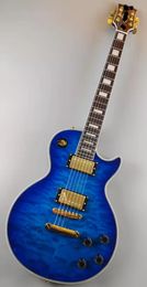 Electric guitar, big blue flower, mahogany body, rosewood fingerboard, environmental paint, in stock