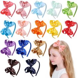 Baby Girls Hair Sticks Ribbon Bow Hairbands Princess Boutique Grosgrain Hair Accessories Girl Handmade Bows Headwear Candy Dot Colour KFG23