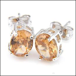 Stud Earrings Jewelry Luckyshine Gem Stone 4-Prong Oval Champagn Morganite Gemstone 925 Sier Plated For Women Men Drop Delivery 2021 Gjtg7