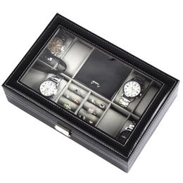 Watch Boxes & Cases Slots Storage Organizer Box Men Ring Jewelry Case Black Luxury Watches Display Cabinet GiftWatch