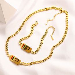 Never Fading 18K Gold Plated Brand Designer Letter Pendant Necklaces Bracelets Link Bangle Wristband Stainless Steel Choker Necklace Chain Jewelry Accessories