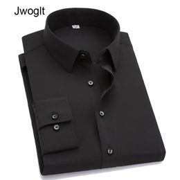 Men Clothing White Black Casual Men Shirt Long Sleeve Shirts Solid Colours Formal Business Button Down White Black Dress Shirt 210412