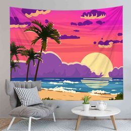 Home Decoration Beach Towel Sit Blanket Oil Paint Canvas Wall Carpet Landscape Painting Hanging J220804