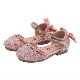 Summer New Korean Style Rhinestone Soft Bottom Girls Sandals Princess Shoes Children Shoes Spring Girls PU Leather Shoes G220418