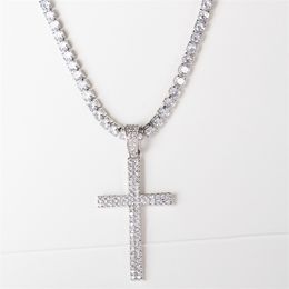 Hip hop micro pave zircon cross pendant zircon crystal custom size tennis chain necklace ice out men's Jewellery 201014