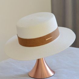 Wide Brim Hats Straw Hat Lady Summer Retro British Flat Top Korean Beach Sun Visor Ins Net Red HatWide